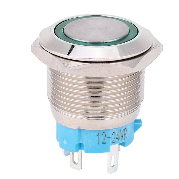 2 kpl 19 mm vihreä LED-itselukkoituva metallipainonappi, 12-24VDC, 1NO, 4-napainen