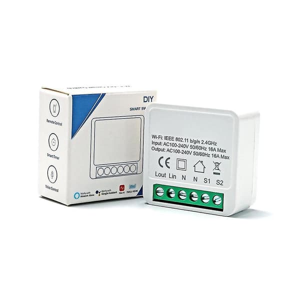 Smart Switch Wifi Lysbryter Modul Bluetooth Trådløs Fjernkontroll, 1/2 Veis 16a db