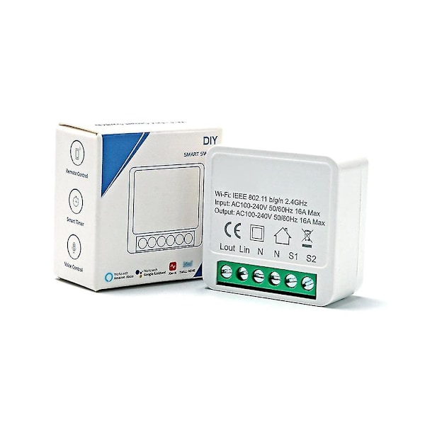 Smart Switch Wifi Lyskontakt Afbrydermodul Bluetooth Trådløs Fjernbetjening, 1/2 Vejs 16a db