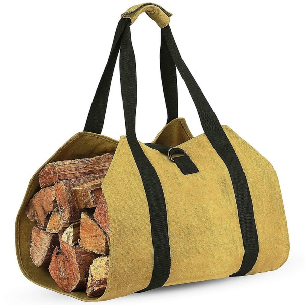 Stor bärväska i canvas ved (khaki), kraftig vaxad tygpåse för öppen spis ved för inomhuskaminer och utomhuscamping DB