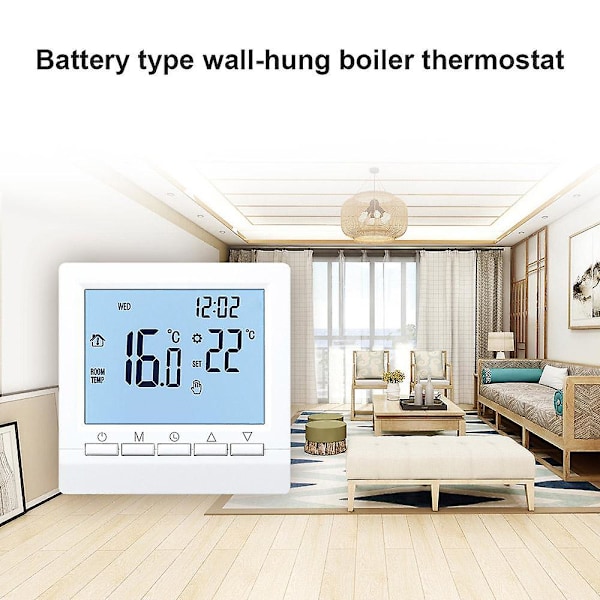 Digital Termostat Programmerbar Gasskjele Varme Temperaturregulator Intelligent Termostat Romtemperaturkontroller Energisparing Te [Db] White Backlight