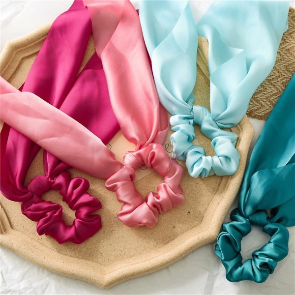 Dame Pige Bånd Satin Bånd Hestehale Tørklæde Hår Bånd Scrunchies Elastik Light Green