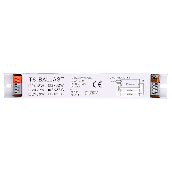 1 stk. T8 2x36W elektronisk ballast til UV bakteriedræbende lampe, fluorescerende lampe [DB] 2*36W