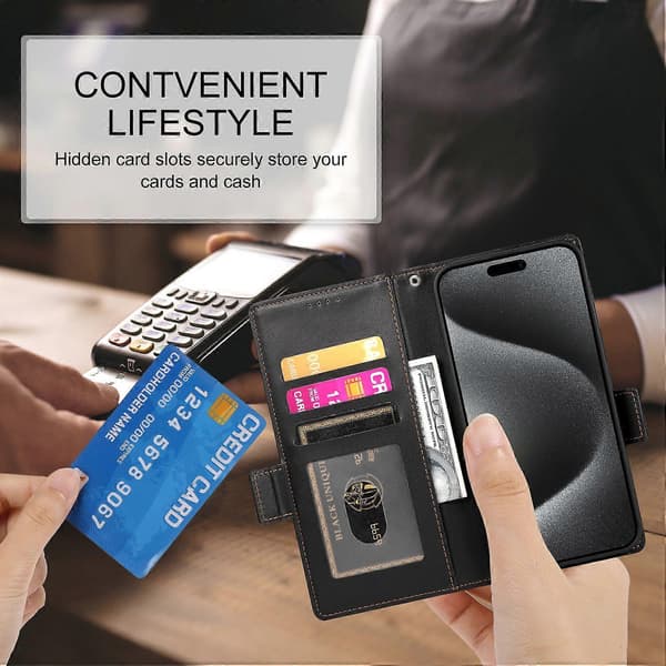 Wallet Case For Samsung Galaxy S21 FE, Slim Protective Shockproof Case With RFID Blocking, Premium PU Leather Kickstand-Brown [DB] Black