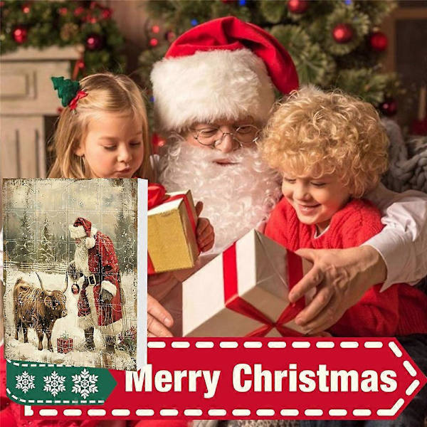 2024 Highland Cow Julkalender, 24 Unika 2D Ko-Hängsmycken, Barn & Vuxna 24 Dagars Julnedräkning Smycken Present {DB}