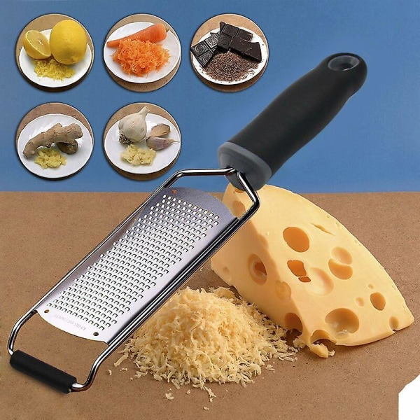 Ruostumattomasta teräksestä valmistettu juustoraastin ergonomisella pehmeäkahvaisella sitruuna-inkivääri-perunalapio (musta)