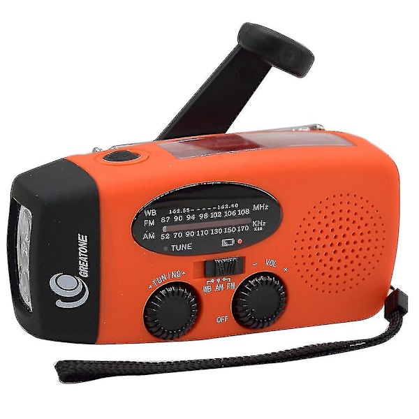 Aurinkoradio, käsikampi, aurinkokäyttöinen radio, kannettava hätäradio, sääradio DB Red