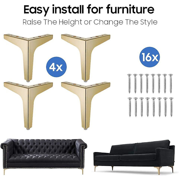 17,5 cm Möbelben, La Vane 4-pack Moderna Metall Diamant Triangel Möbelfötter DIY Ersättning för Skåp Soffa Stol Ottoman [dB] Gold 6  15cm