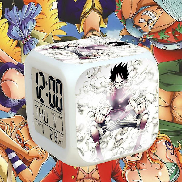 Anime väckarklocka One Piece LED fyrkantig klocka digital väckarklocka med tid, temperatur, alarm, datum  [dB}