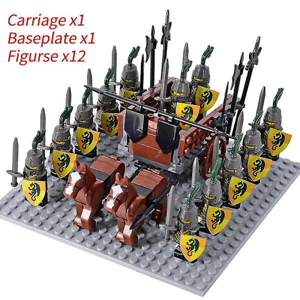 Mini actionfigurer af middelalderlige riddere, byggeklodser, romersk stridsvogn, vogn, soldat, krigshest, klodser, legetøj til børn, gave Db Set 01