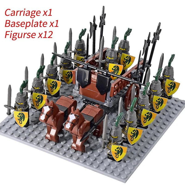 Miniatyrfigurer av middelalderske riddere, byggeklosser, romersk stridsvogn, vogn, soldat, krigshest, murstein, leker for barn, gave Db Set 20