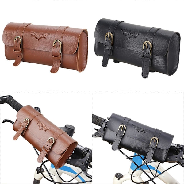 Vintage Cykelväska Bak PU Cykelväska Sadelväska Bakre Packväska Personlig [DB] Black