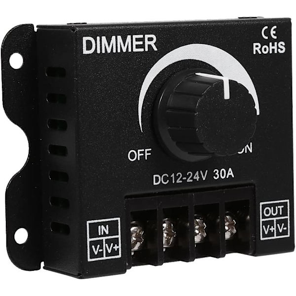 Bredt spekter dimmingbryter, PÅ/AV-bryter med svart aluminiumhus, maks 30A dimmer, koblingskontroller for LED-stripe enfarget (DC12~24V)