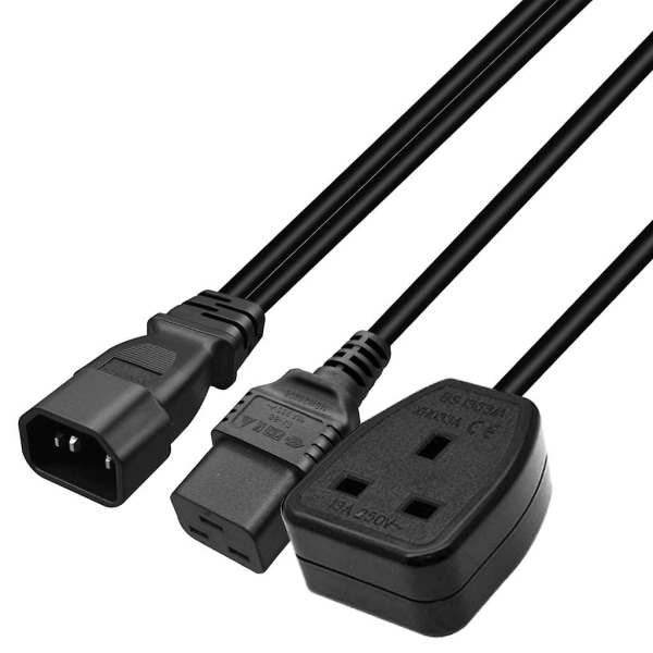 1ft/32cm Iec320 C14 til Iec320 C19+uk13a Ac-strømforlængerkabeladapterledning [DB]