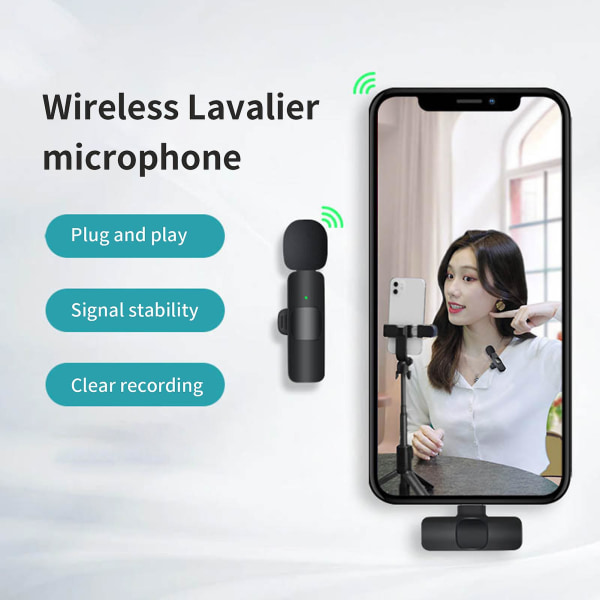 K9 Trådløs Mikrofon Høj Følsomhed Støjreduktion Sort Mobiltelefon Trådløs Lapel Mikrofon Kompatibel Live Streaming Da {DB 2