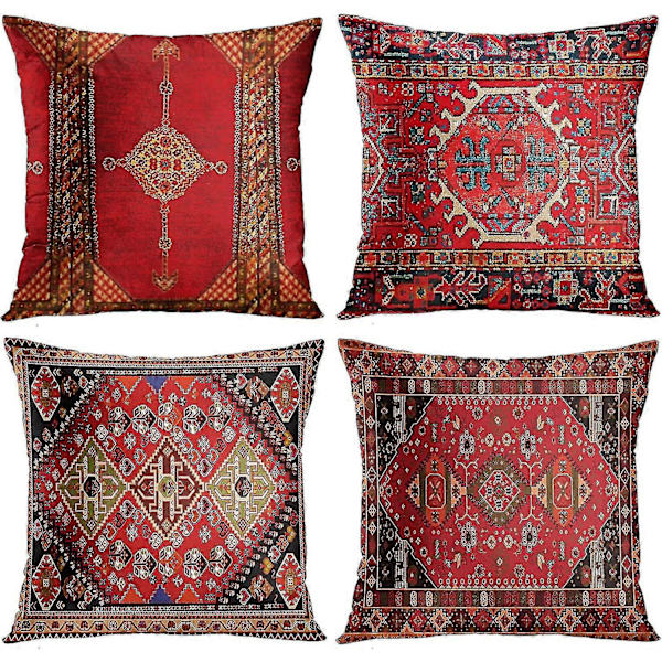 4 osan vintage punainen kukallinen turkkilainen persialaistyylinen matto pellavainen tyynynpäällinen kodin tyyny tyynynpäällinen geometrinen kodin sisustus 4 osaa {DB}