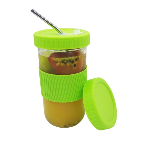 1 Sett Vannkopp Miljøvennlig Med Lokk Glass Smoothie Te Drikkehalm Flaske For Office Green