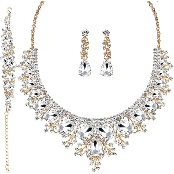 3/4 stykker bryllup brude krystall smykker sett for kvinner jenter, Rhinestone Crystal Statemen