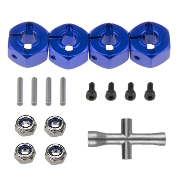 Metall 12mm Hex Hjulnav Adapter M4 Flänsad Låsmutter Korsnyckel för Traxxas 1/10 Slash 4x4 VXL 2WD Rustler RC Bil [db] dark blue
