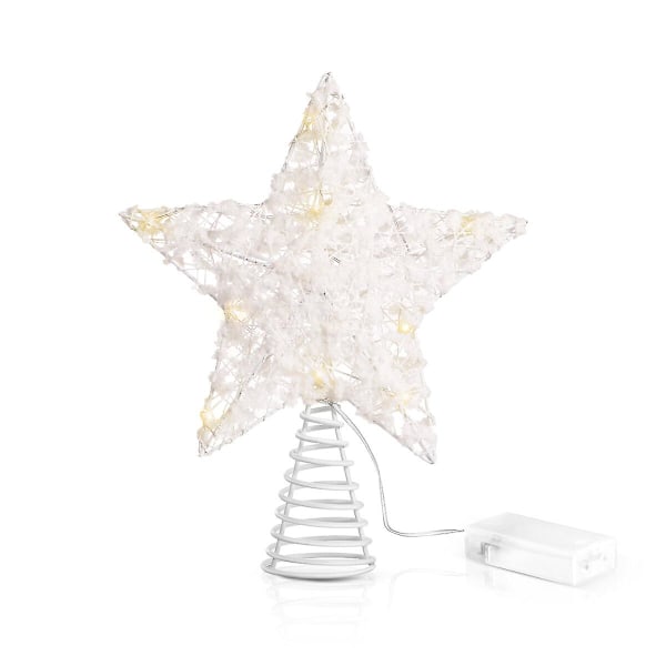 Unomor 20 x 24 cm Juletre Topper Stjerne med 15 LED Lyslenker for Jul Hjem Fest Dekorasjon (Hvit) As Shown