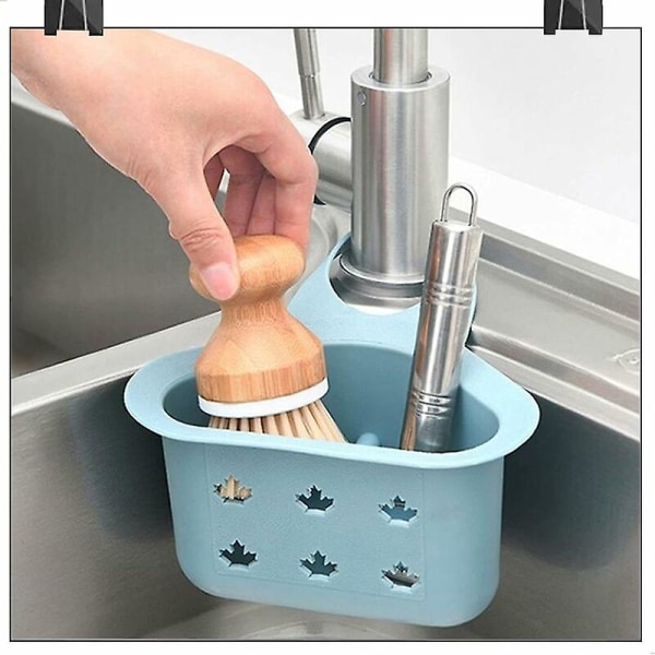 Köksavloppssvampställ - Hängande justerbar silikonkorg för förvaring av svampar och spatlar för diskbänk och badrum (disblått)