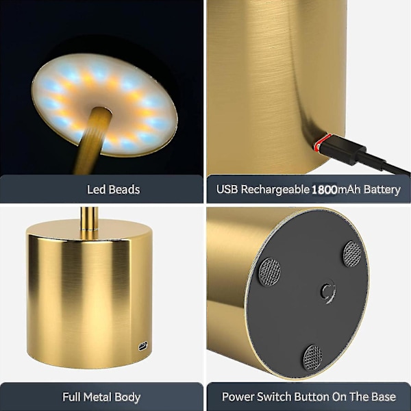Laderbar Bordlampe, Trådløs Bordlampe, Nattlampe, Aluminium, Led Bordlampe, Passer For {db} Gold