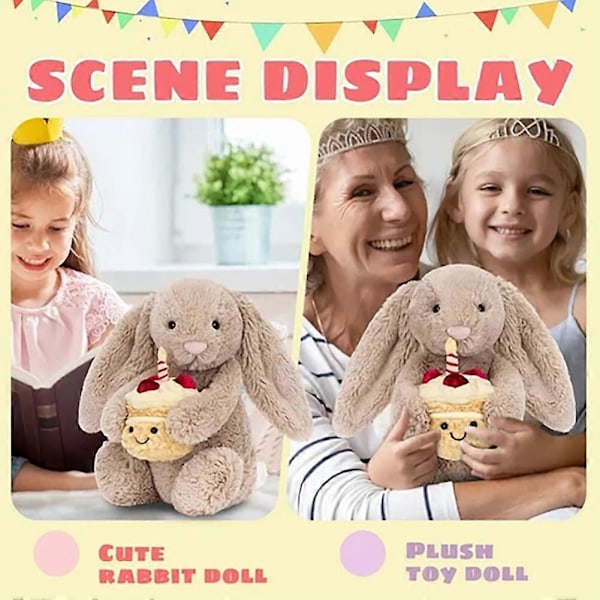 Fødselsdagskage Kanin Plysdyr, Bashful Beige Kanin Blødt Udstoppede Dyr Legetøj Fødselsdagsgave til Børn & Voksne [DB] Bunny