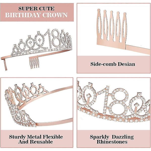 18-årsdag Dekorationer för Flickor, Inkluderar 18-årsdag Sash, Krona/Tiara, Ljus, Tårta Toppers, 18-årsdagspresenter [DB] 18th