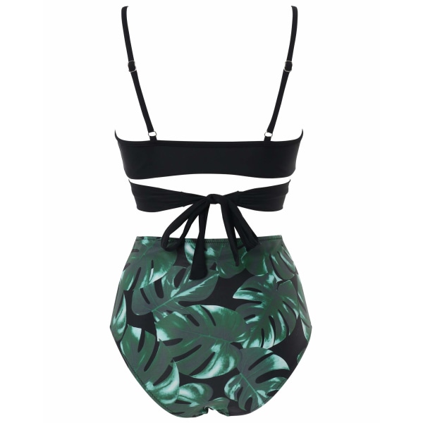 Bikinisett for kvinner med push-up høy midje 2-delt badedrakt (svart grønn)