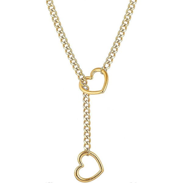 Hjerte O-ring Slip Chain Halskæde til Kvinder Rustfrit Stål Cuban Chain Hjerte Halskæde Punk Rock Krave Halskæde Håndlavet Justerbar Lariat Y DB Gold