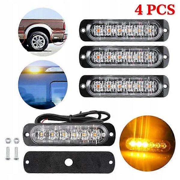 4x Tåkelys 6 Led 12v-24v Strobelys [DB] orange