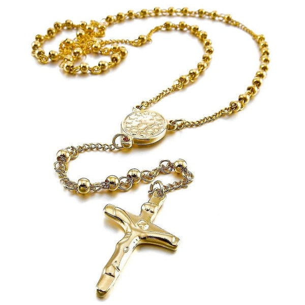 Rustfrit stål vedhæng halskæde guld Jesus Kristus krucifiks rosenkrans Retro 23 tommer kæde mand kvinde