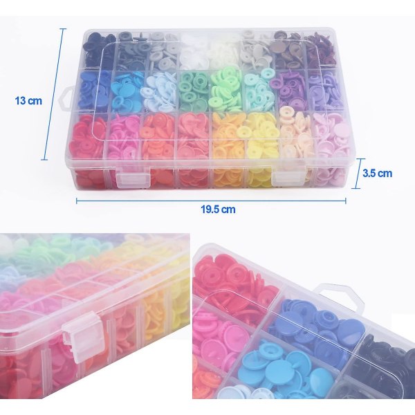 360 stk trykknapper 24 farger T5 plast trykknapper 12mm, med oppbevaringsboks
