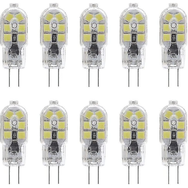 10-pack G4 2W LED-lampa för köksfläktlampor, AC/DC 12V, motsvarande 20W halogenlampor, bipol med klart PVC-skydd, kallvit 6000K [DB]