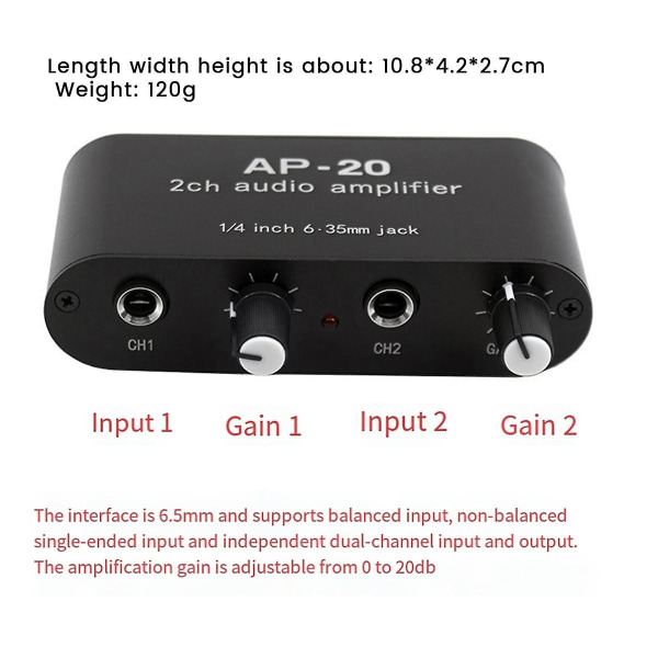 Dual Channel Amplifier Microphone Amplifier Ap-20 For Live Sound Card Speaker Pre-amplifier