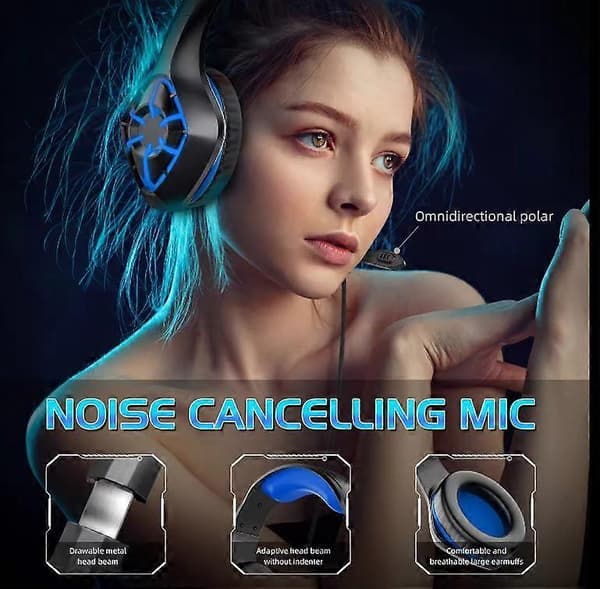 G2000 Trådlöst Bluetooth-gamingheadset med mikrofon för PC, trådbundet over-ear gamingheadset för [DB] Blue
