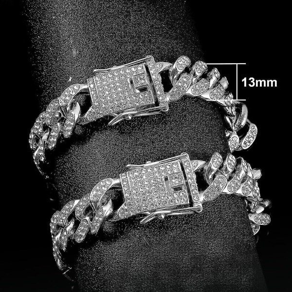 Silver Hundkedja Diamant kubanska halsband Walking Silver Metal Chain Halsband med Design Säkert spänne, pet kubanska kristallsmycken halsband (silver, 10 tum)