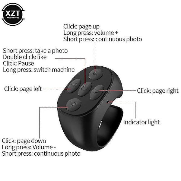 Tiktok Trådløs Bluetooth Fingertip Selfie Controller Tiktok Kort Video Side Vendning Browsing Enhed Mobiltelefon Fjernbetjening Ring [DB] data cable charging