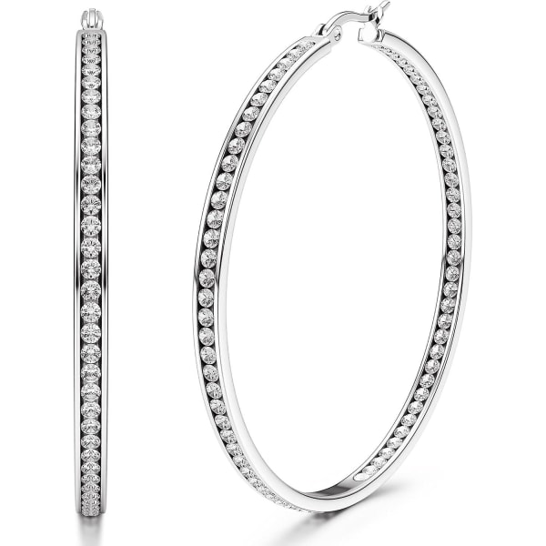 Adramata Hoop örhängen för kvinnor: Allergivänliga rostfritt stål glittrande ringar i guld/rosa guld/silver (40/50/60 mm)