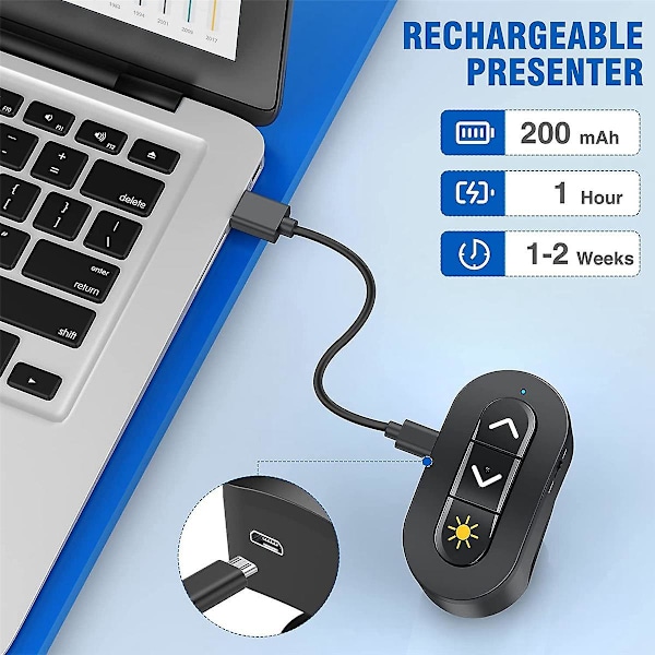 2.4GHz Oppladbar Trådløs Presentasjonsring med Rødt Lys USB Presentasjonsfjernkontroll for Win 1 db black