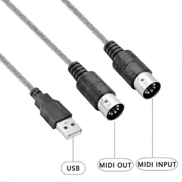 USB MIDI-kabeladapter, Typ A till DIN 5-Pin Dubbel för Keyboard, PC, Studio med LED [DB] As shown