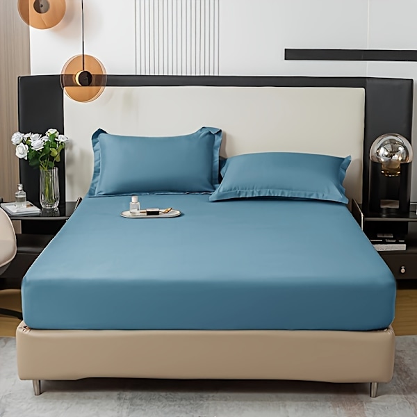 3-delt sengetøysett i ensfarget, mykt, hudvennlig og pustende materiale, for soverom, maskinvaskbart (1*laken + 2*putevar, uten kjerne) [DB] Deep Blue 150cm*200cm