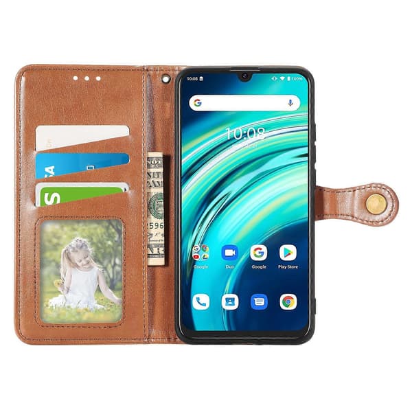 Retro Solid Farve Spænde Læder Telefon Cover (Sort) til UMIDIGI A9 Pro [DB] Brown