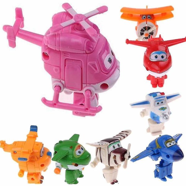 8 st set Tv Animation Super Wings Transformerande plan Mini karaktärer Barnleksaker [DB]