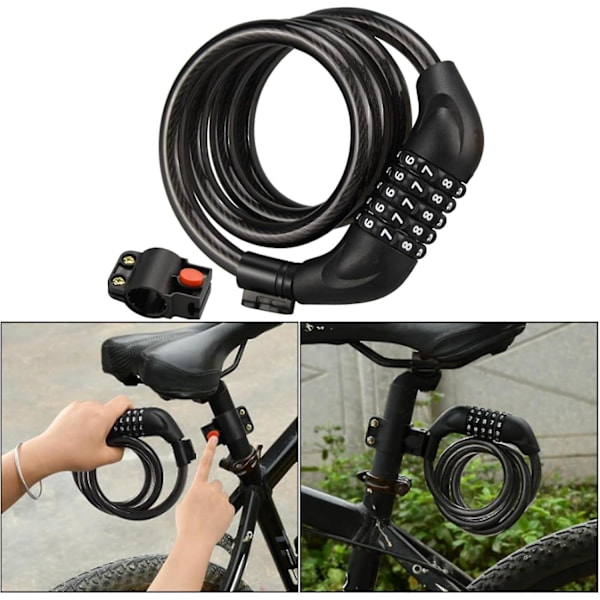 Pyörän lukko, yhdistelmäpyörän kaapelilukko, universaali pyörä, sähköpyörä, sähköpyörän lukon yhdistelmä [DB] Black one size