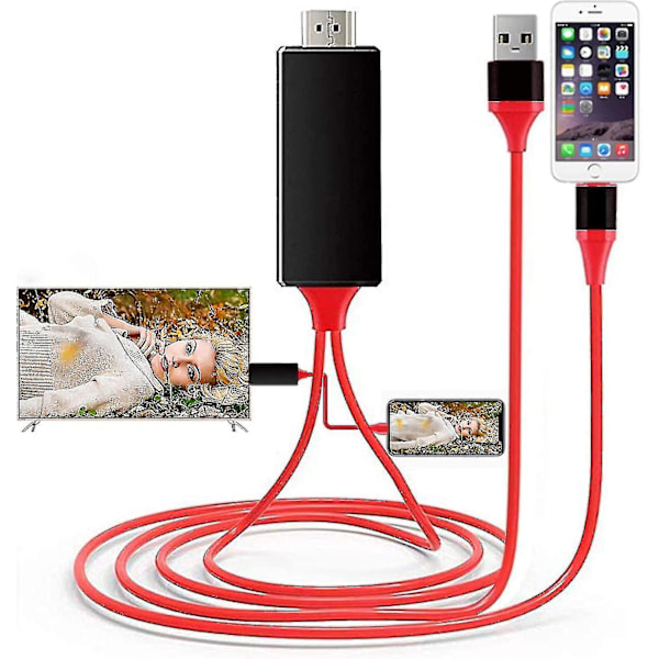 Lightning till HDMI-kabeladapter kompatibel med iPhone, 1080p digital synkroniseringsskärm ljud- och videoadapter med laddningsport {DB} Black