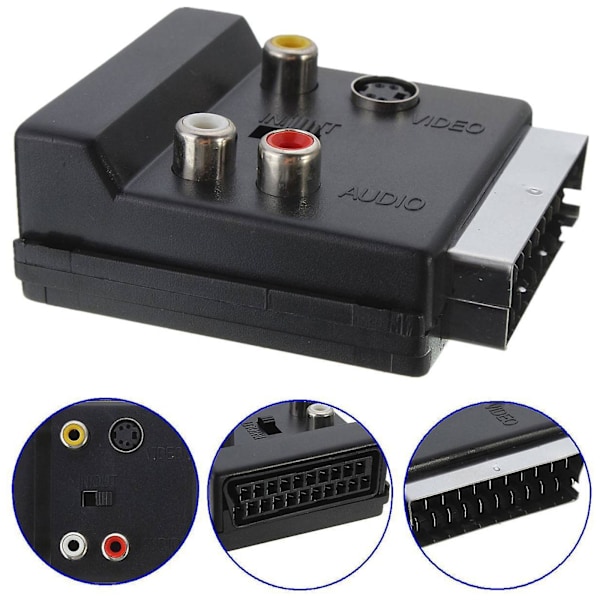 SCART til 3RCA Jack S Video AV TV-konverter med IN/OUT 20-pin SCART til 3 RCA S Hjemmevideo Audio Video Adapter db