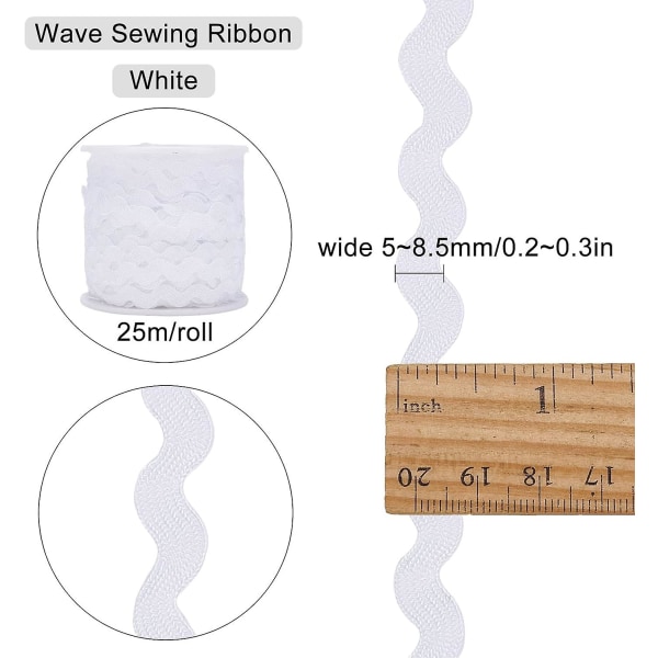 27 meter ric rac-bånd for sying og håndverk (hvit)