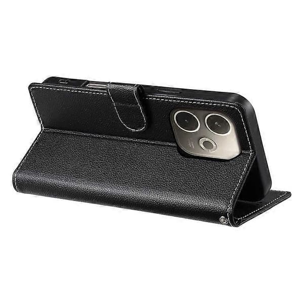 För Oppo A5 Pro 5G Ställfodral Lädertextur Plånboksfodral Magnetlås [DB] Black