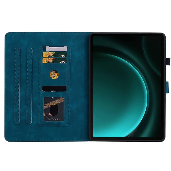Præget læderetui til Samsung Galaxy Tab S9 / S9 FE [DB] Dark blue